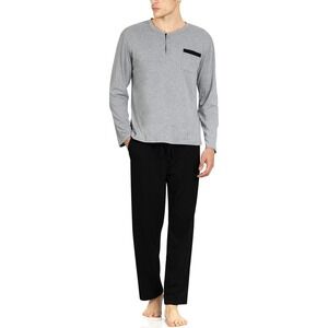 Yimanie Men's  Pajama Set Long Sleeve Shirt Pants Grey Black Lounge Sz XL NWT